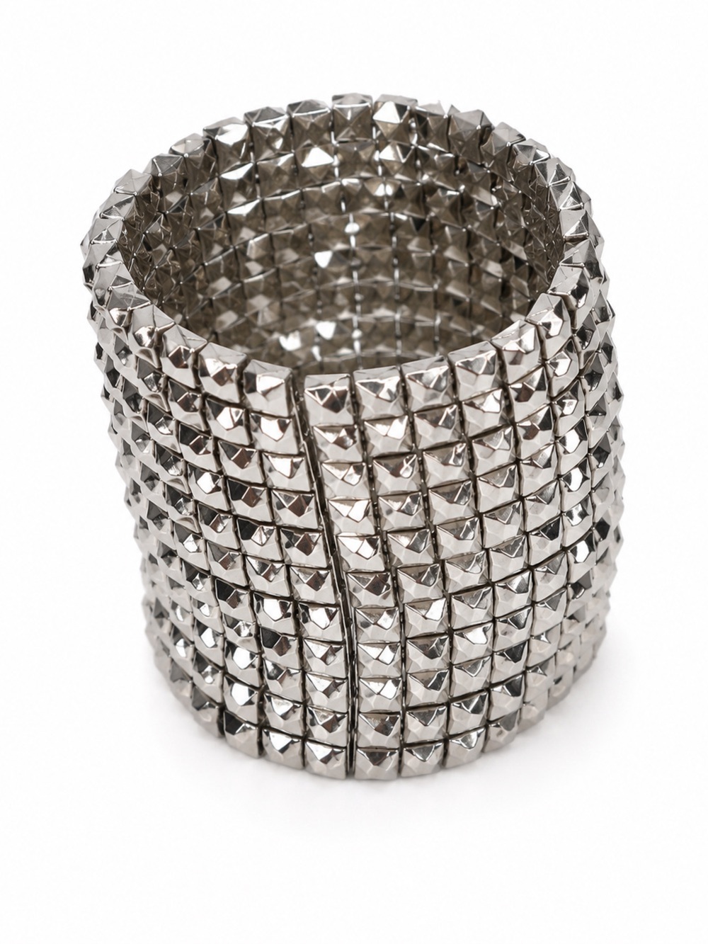 Wide Silver Tone Stud Stretch Bracelet Statement Style NWT